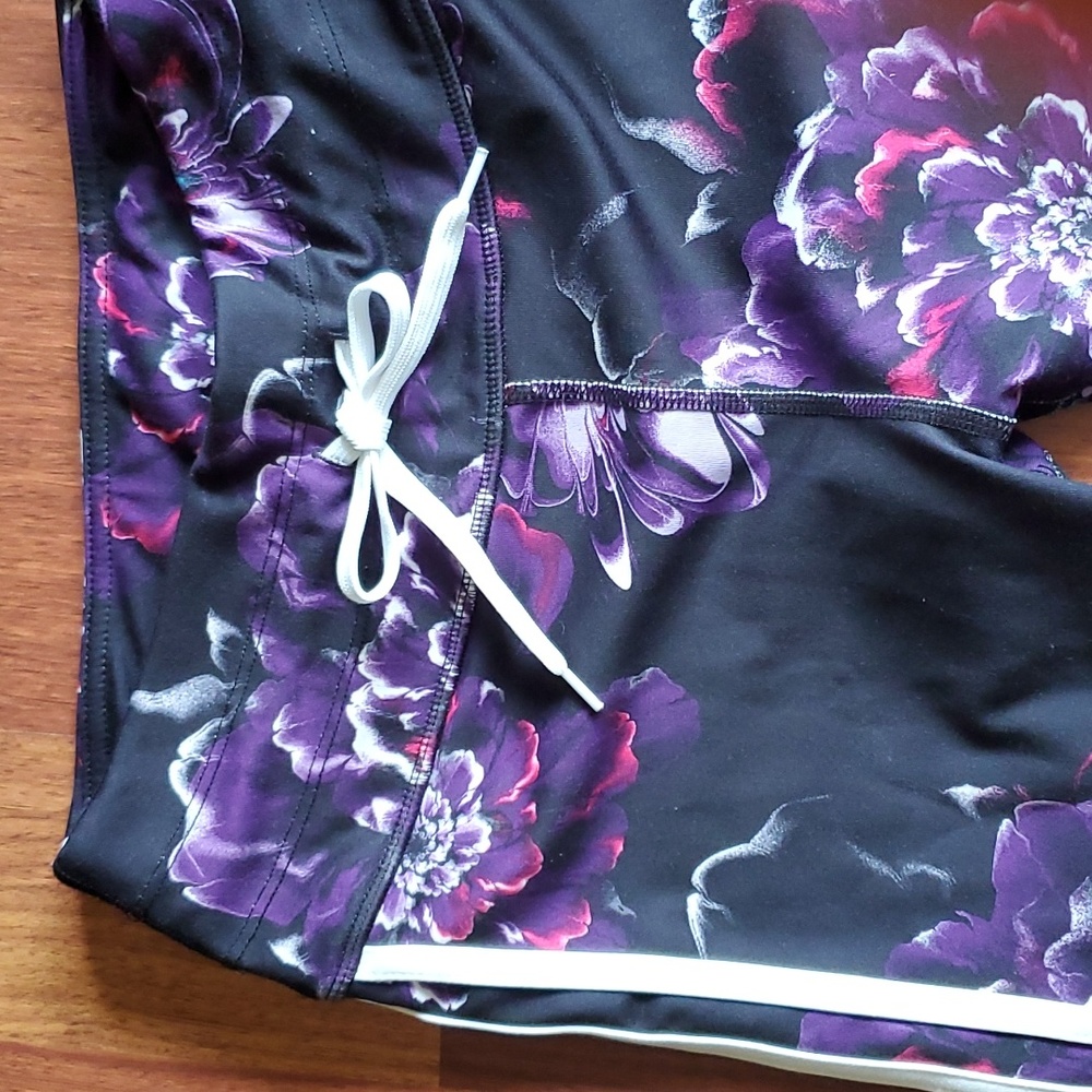 AVIA Purple Floral Leggings Track Sweatpants With Side Stripes XS NWOT